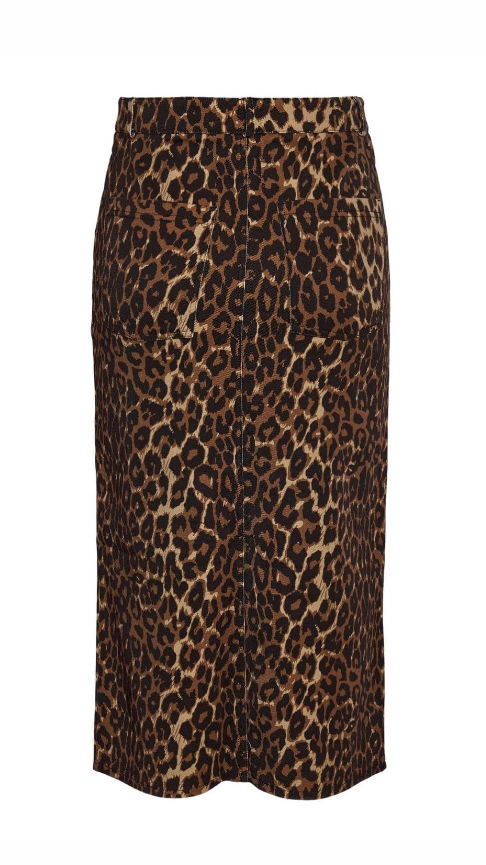 Kath Leopard Denim Midi Skirt