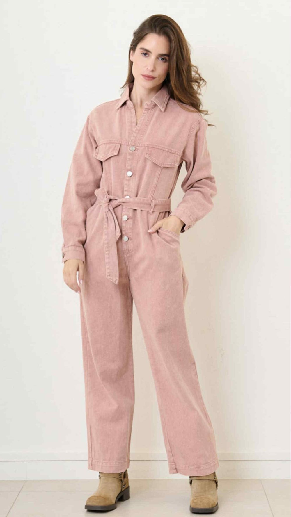 Sophie Denim Jumpsuit in Pink