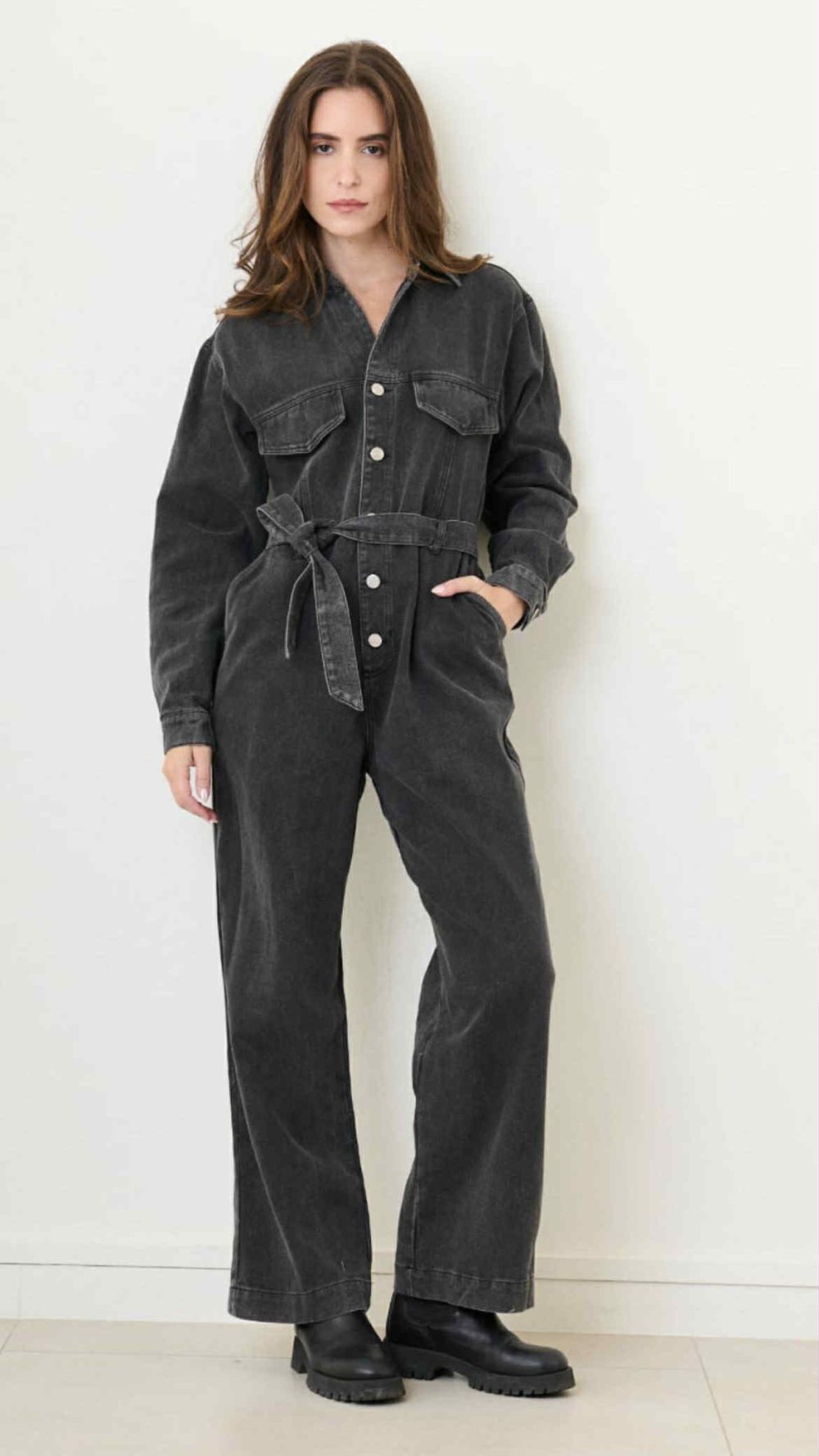 Sophie Denim Jumpsuit in Washed Black
