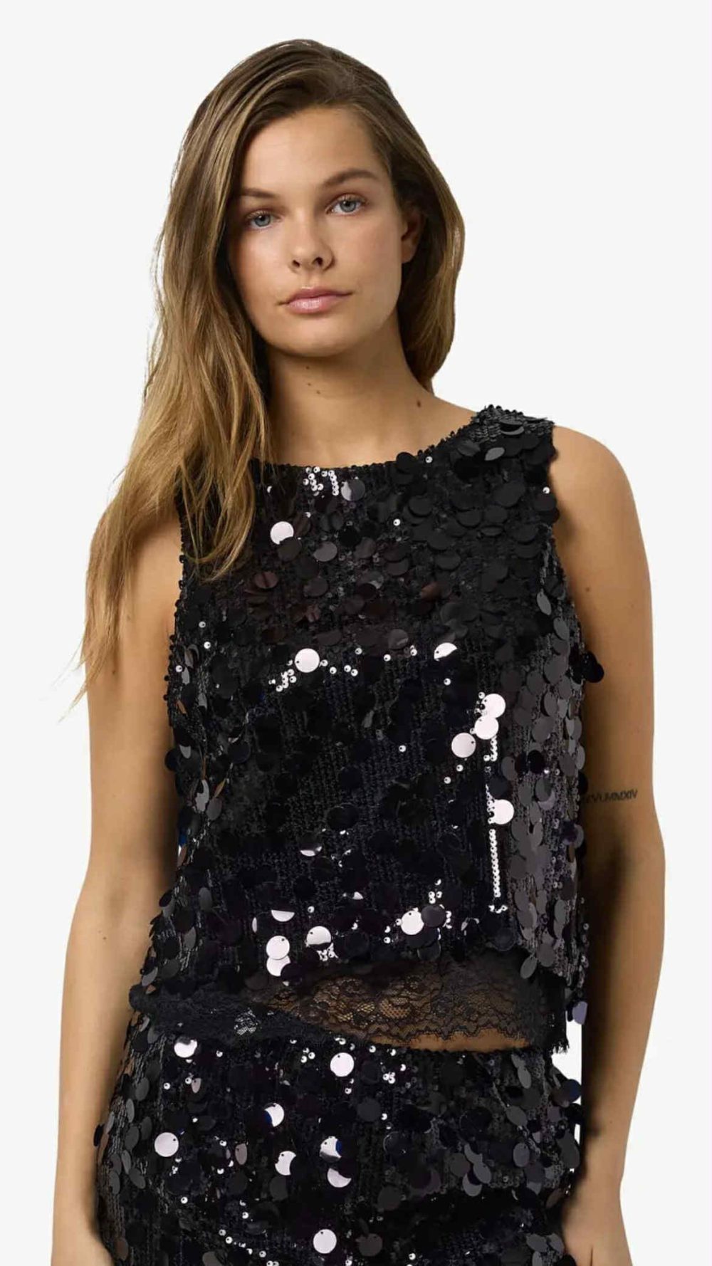 Elva Lace Trimmed Sequin Top