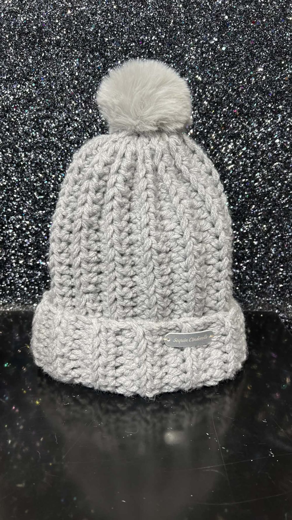 Handmade Chunky Crochet Pom Pom Beanie in Grey