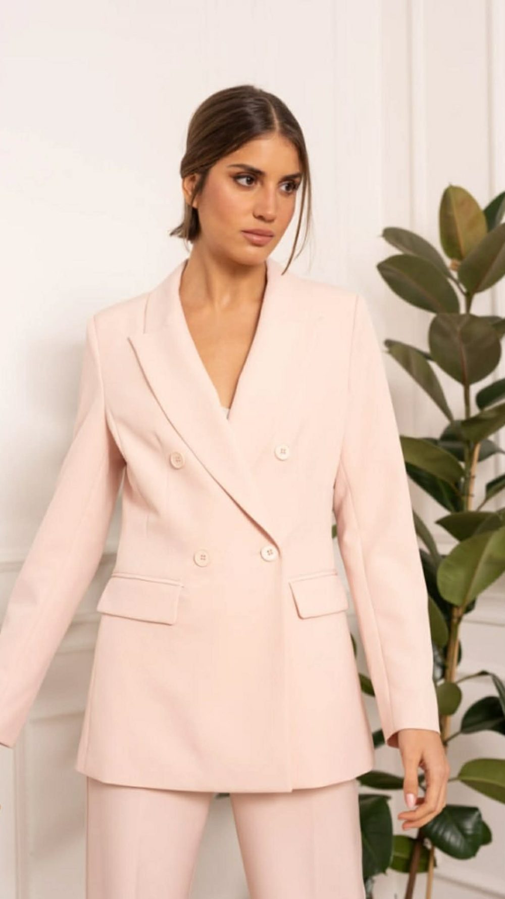 Etta Mid Length Double Breasted Blazer in Rose
