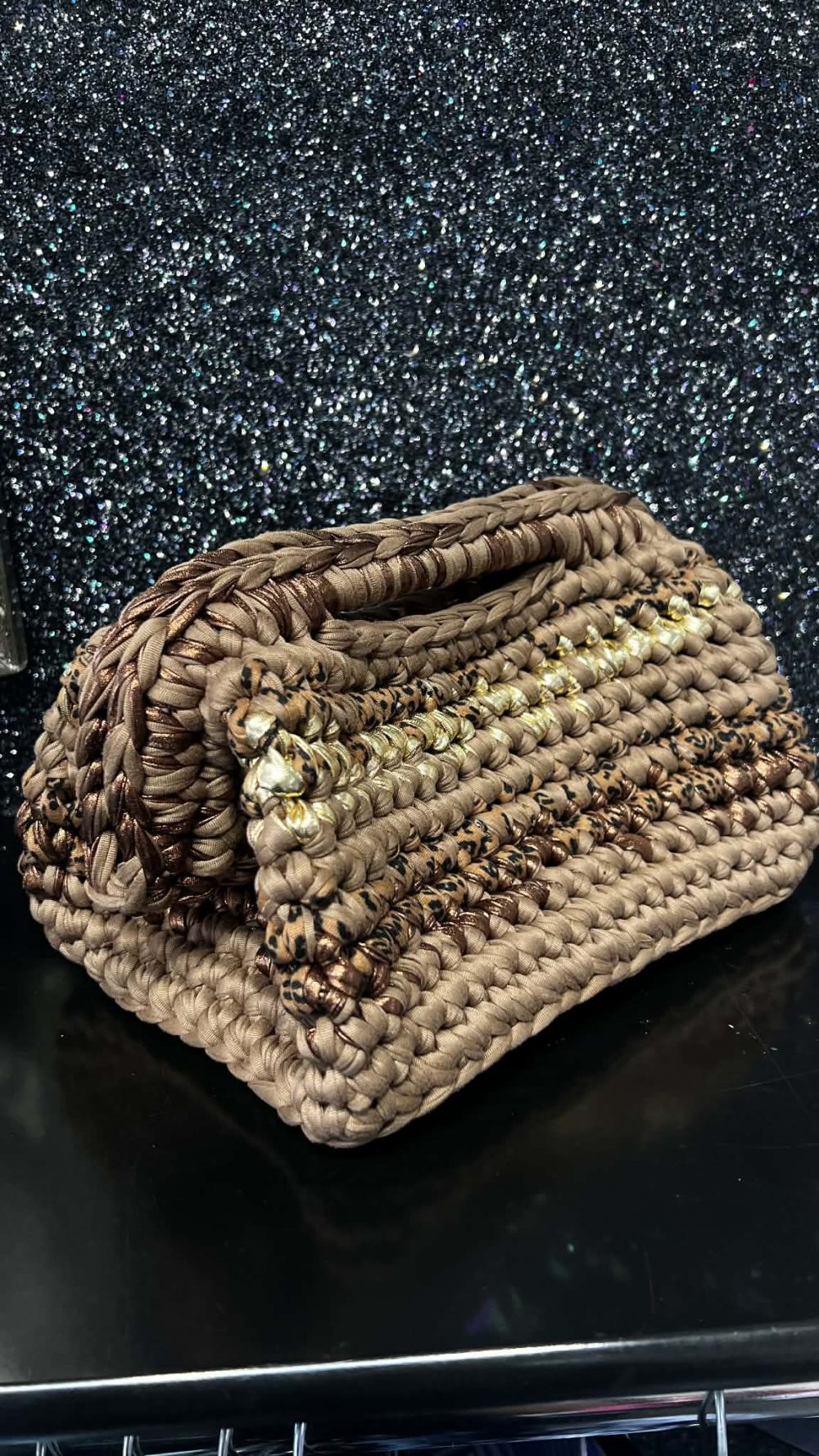 Handmade Crochet Clutch bag in Brown, Bronze, Leo and Gold
