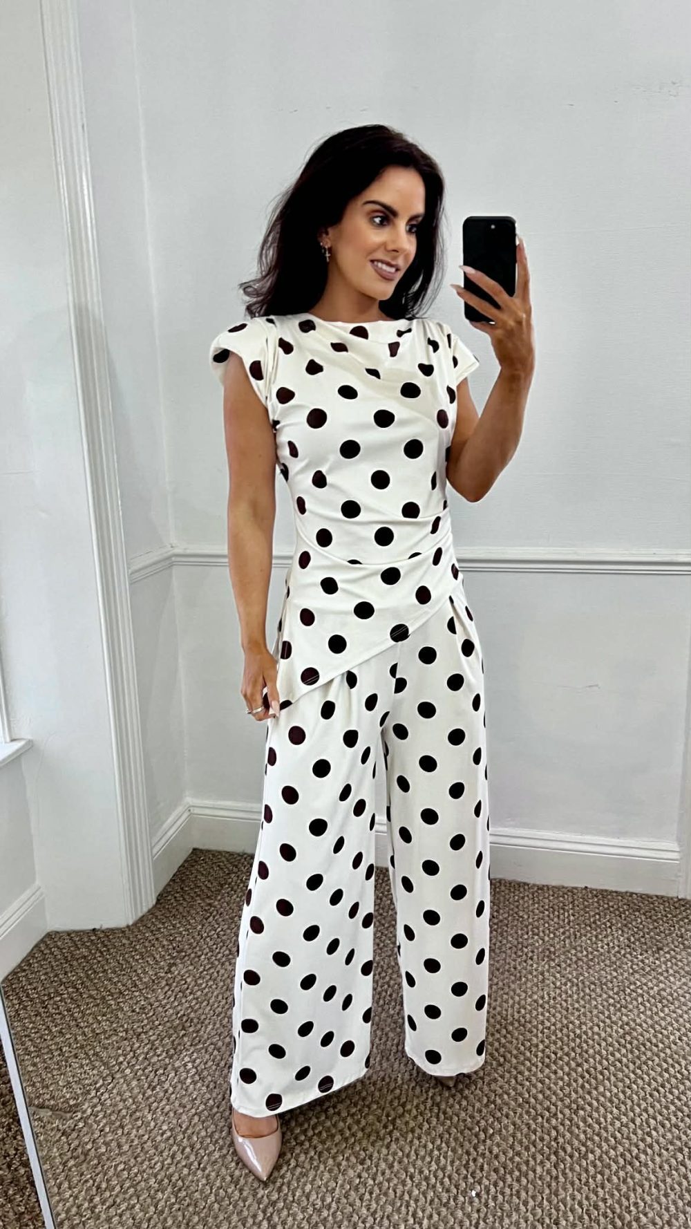 Lyra Polka Dot Co-ord in Cream and Brown