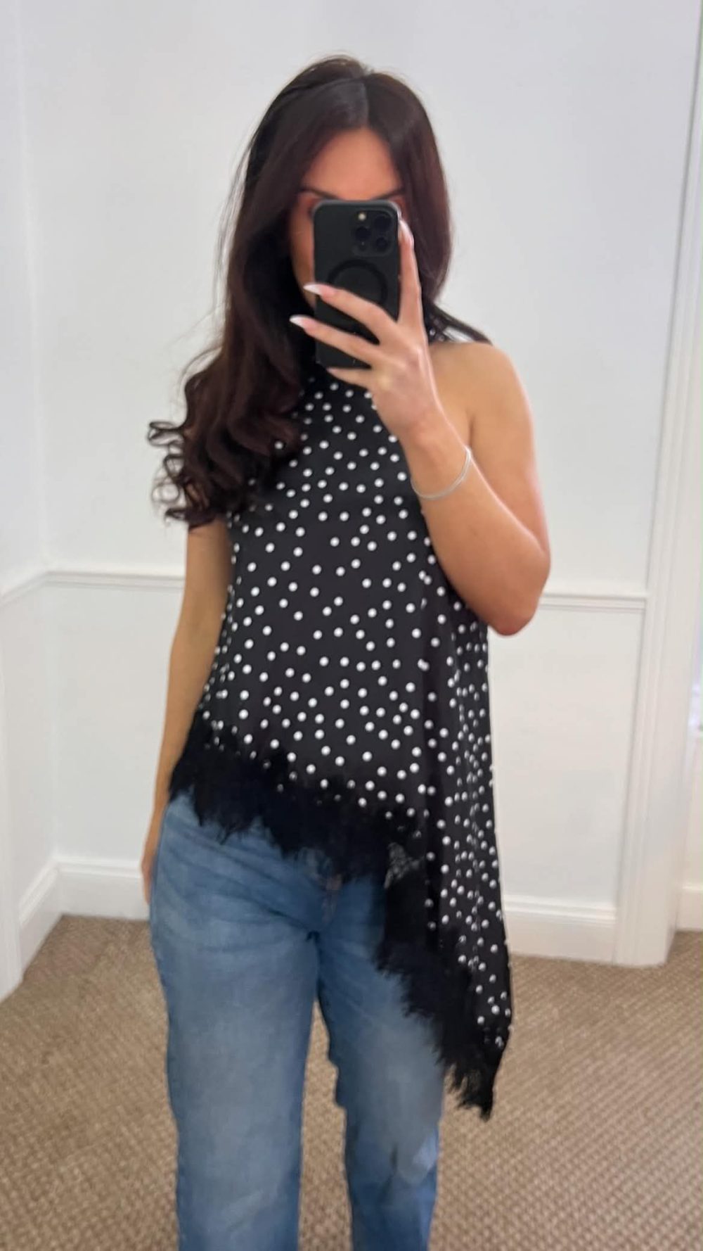 Athena Polka Dot Halter Neck Lace Top