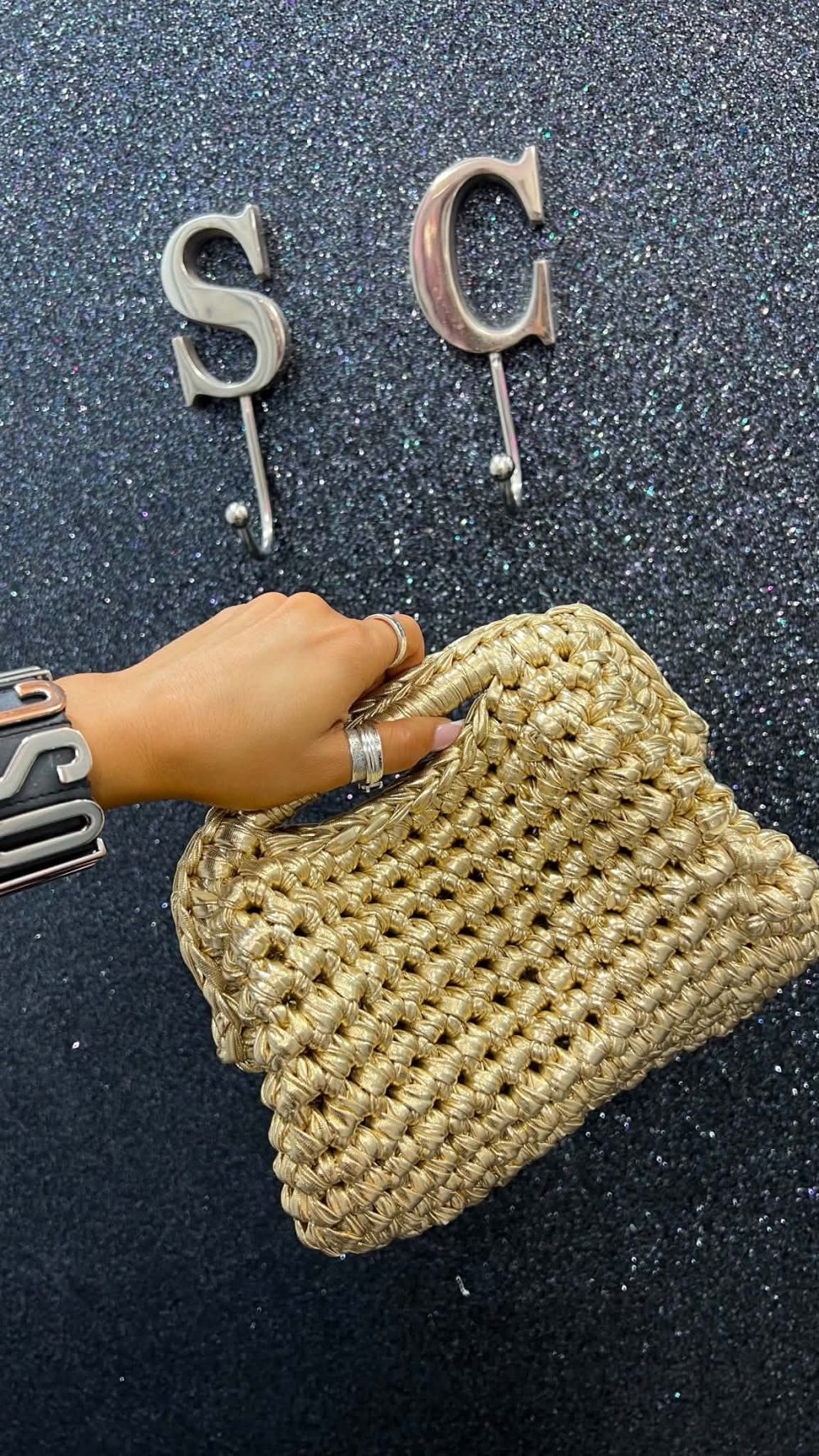 Handmade Small Crochet Clutch bag in Gold