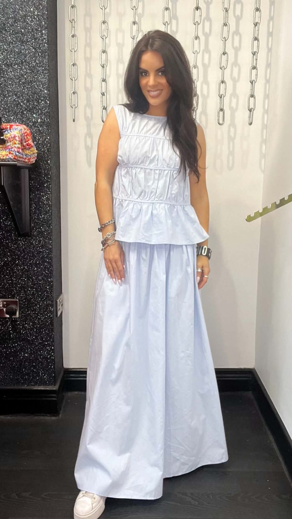 Layla Ruched Top and Maxi Skirt Co-ord in Blue
