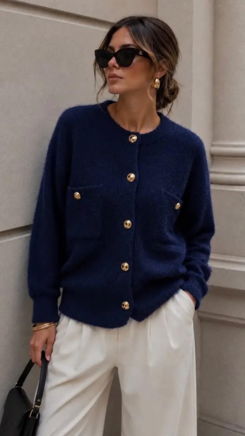 Navy Knit Pocket Detail Cardigan