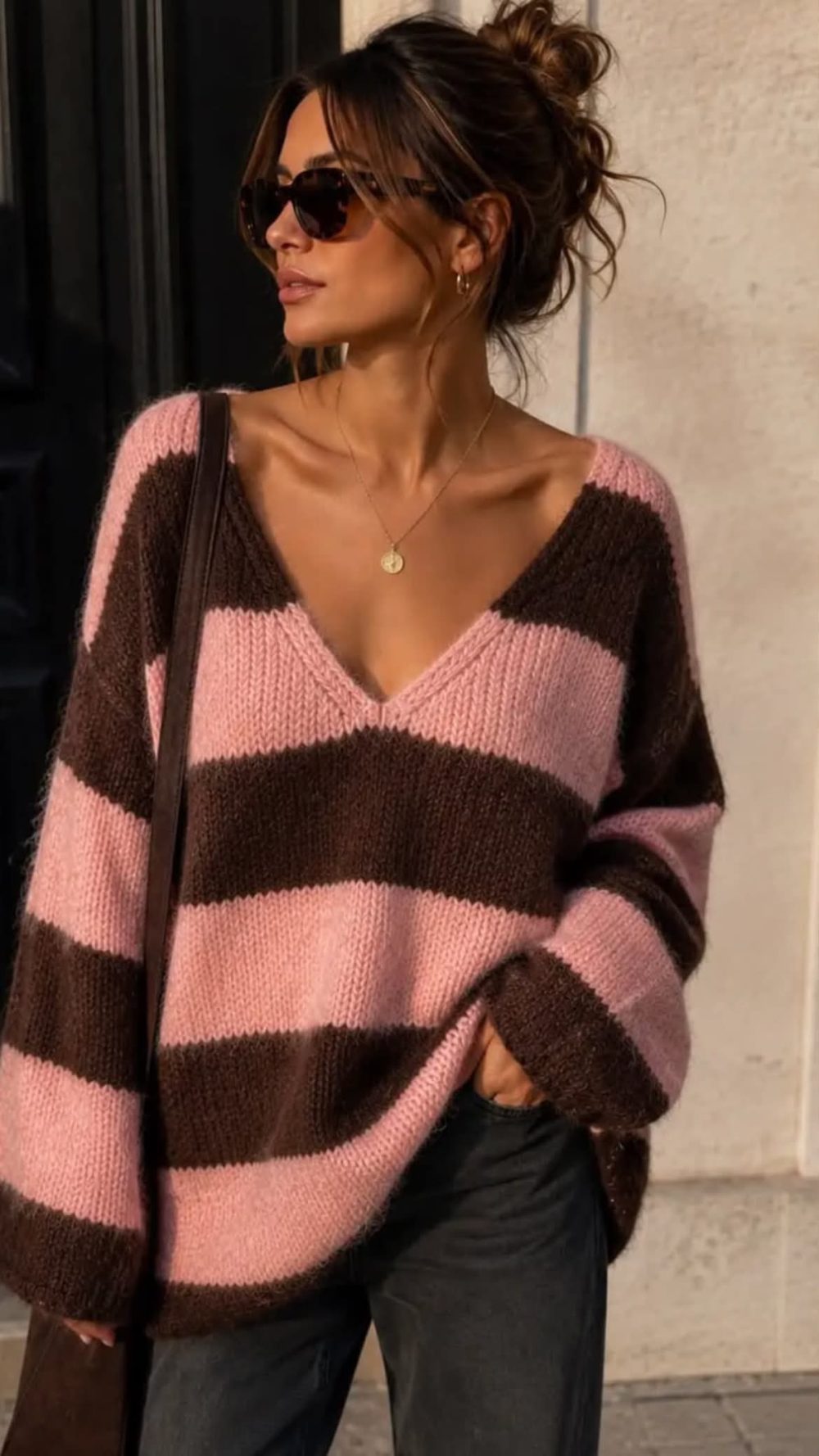 Rylee Striped V neck Knit Jumper