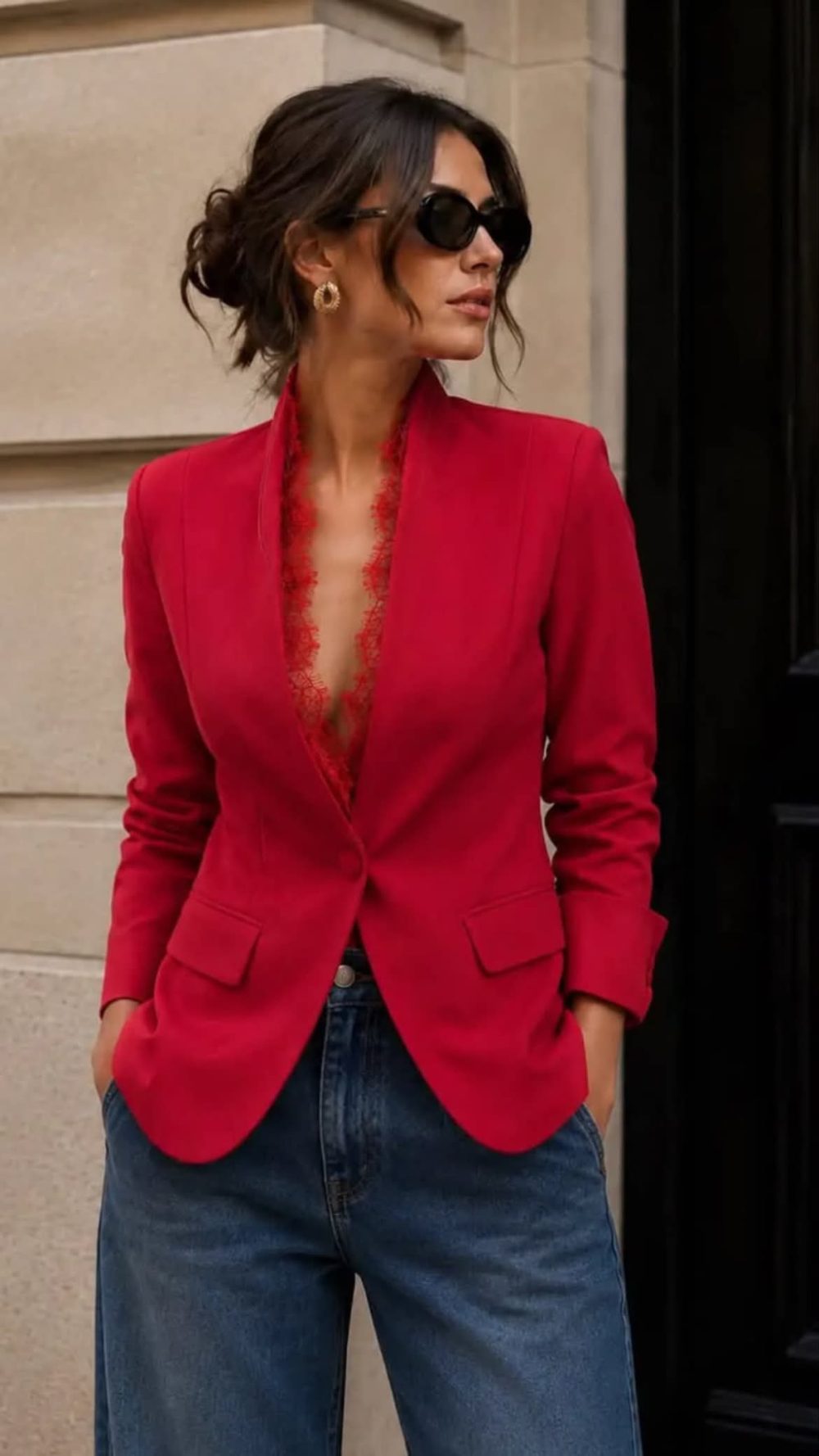 Red Lace Trimmed Blazer