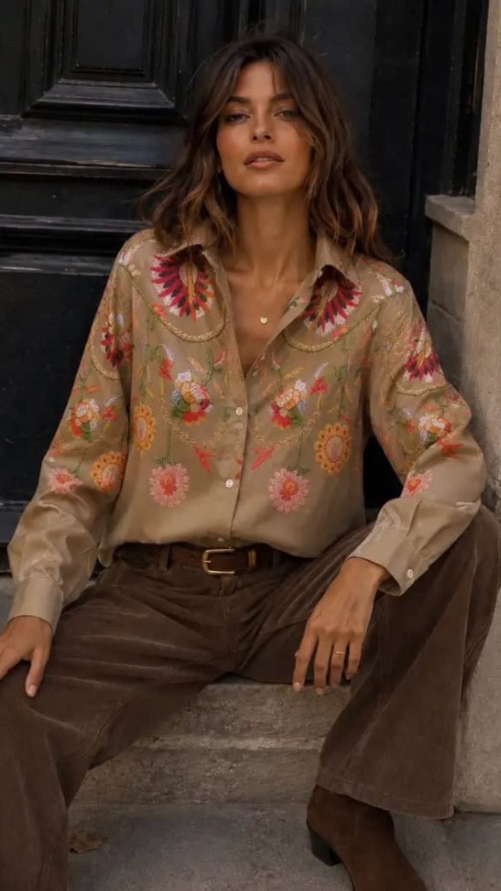 Irish Floral Print Shirt in Beige