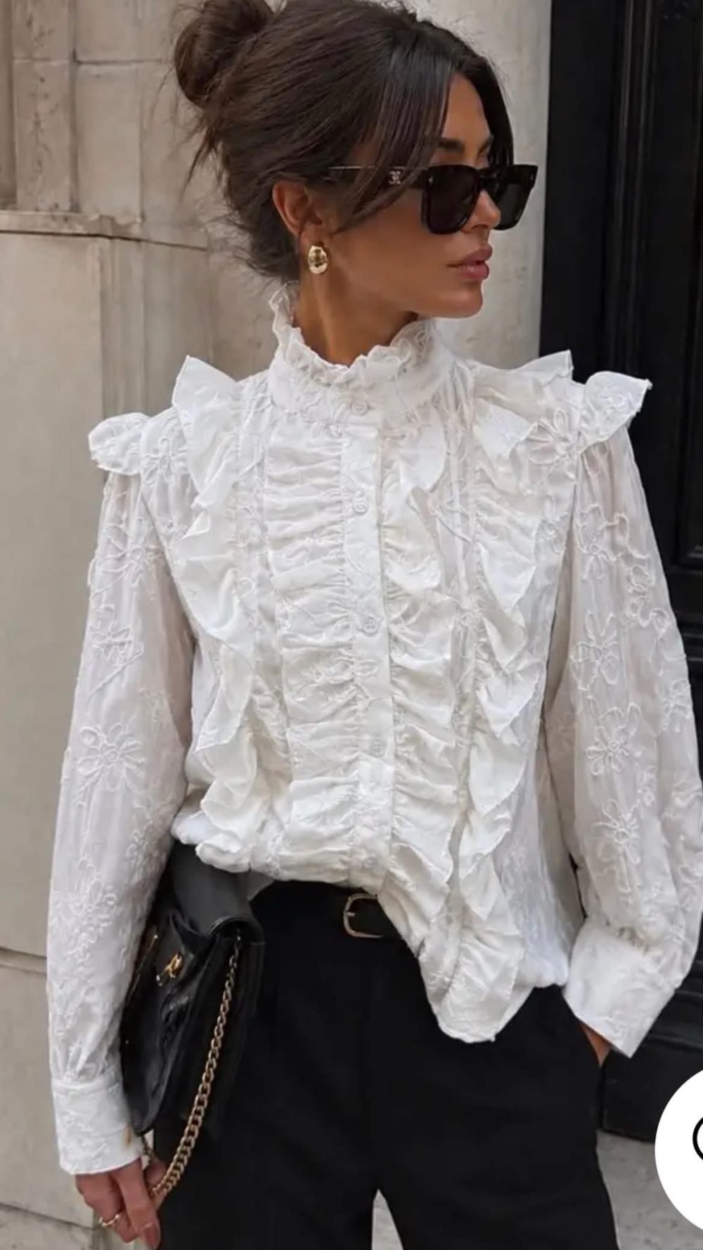 White Frill Embroidered Blouse