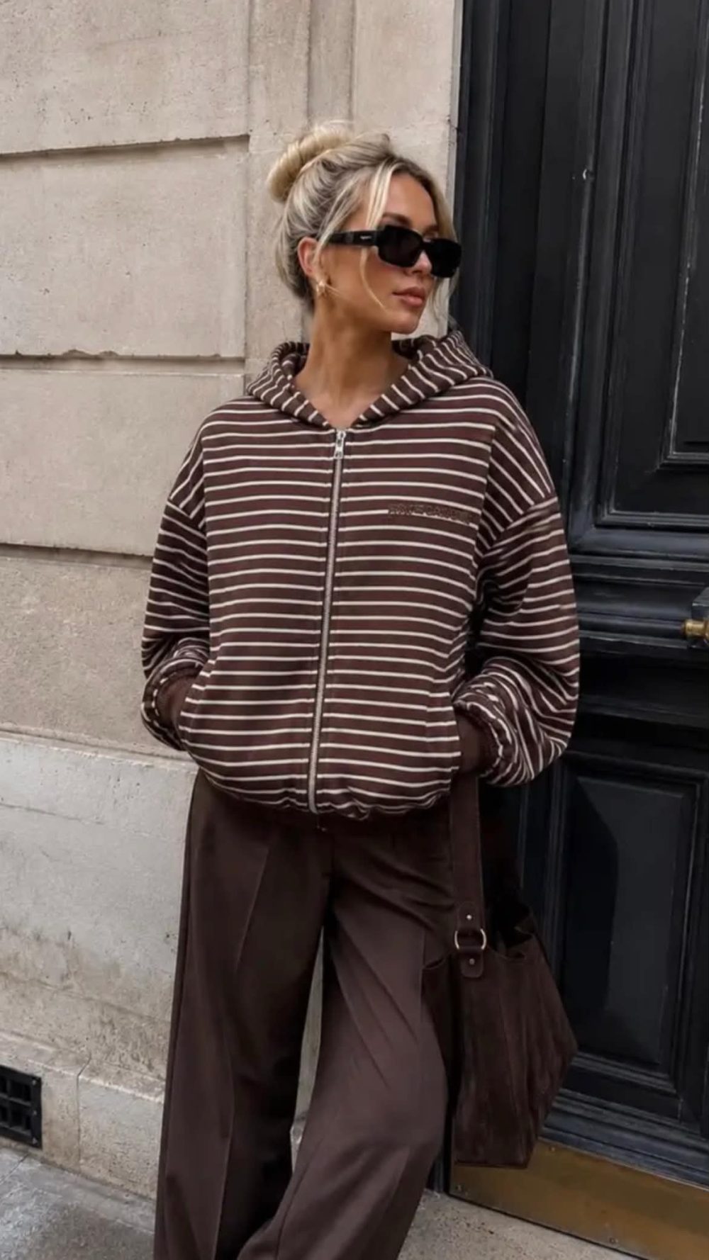 Brown Striped Zip Up Hoodie