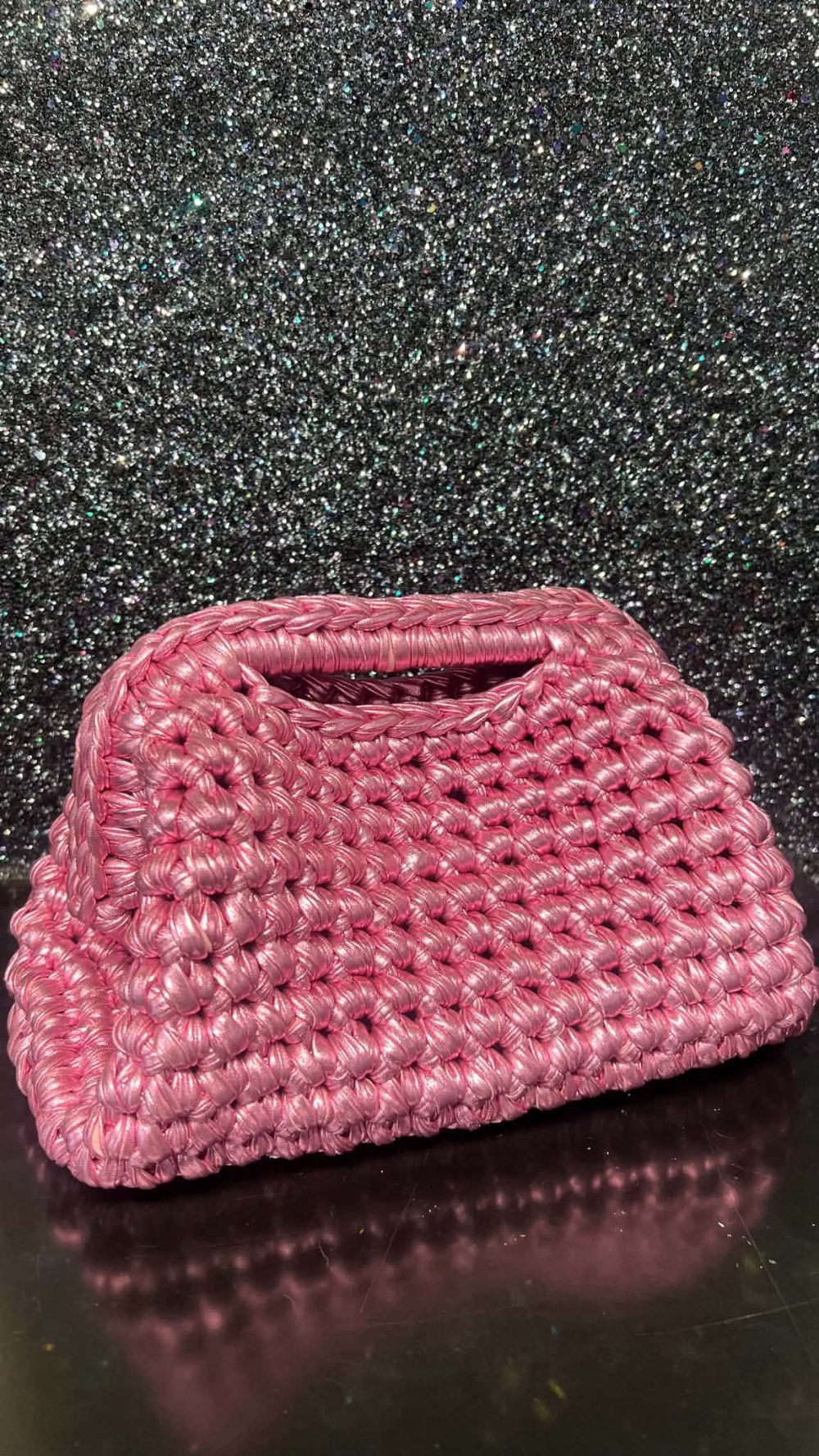 Handmade Crochet Clutch bag in Metallic Pink