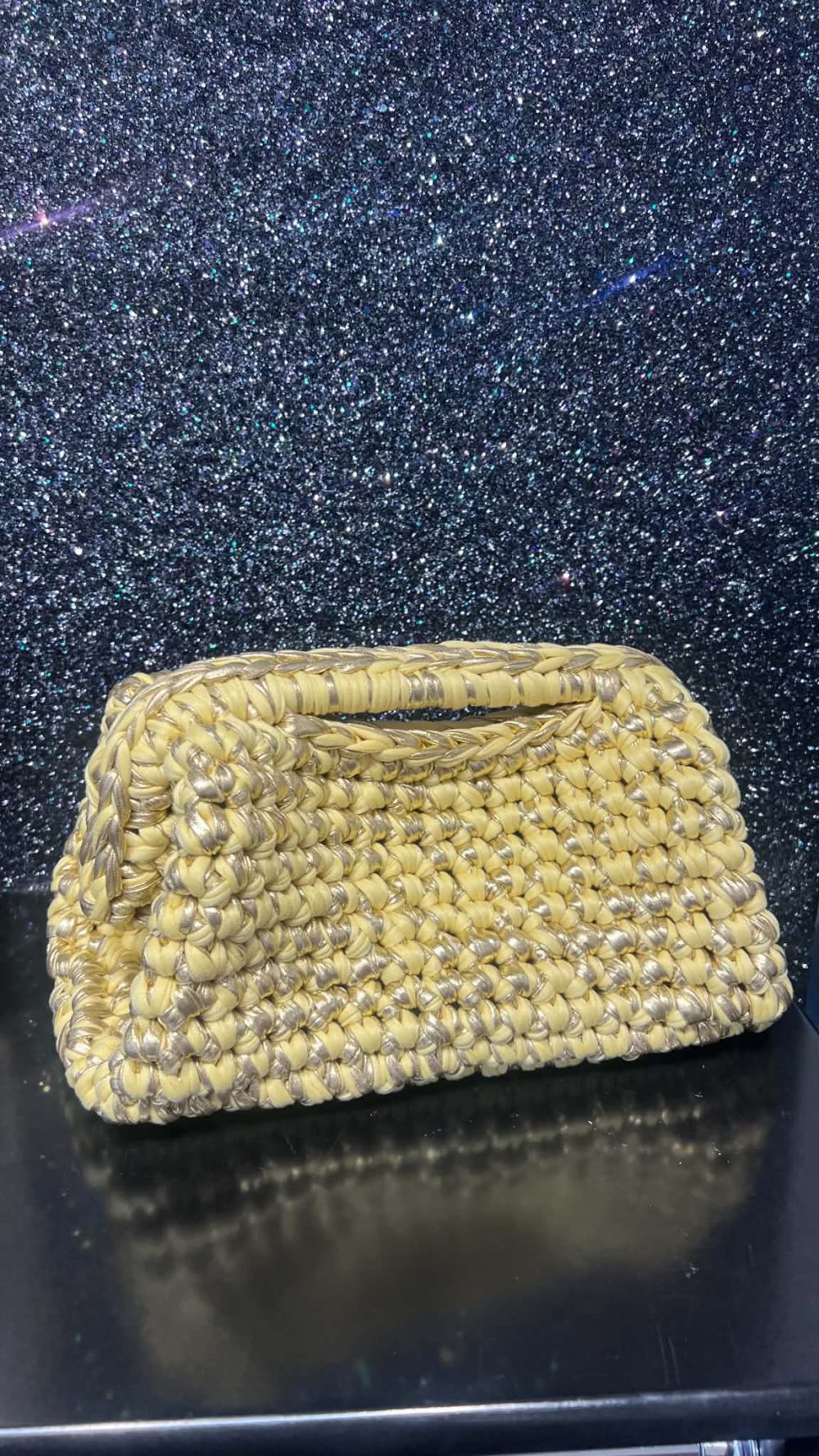 Handmade Crochet Clutch bag in Lemon and Gold